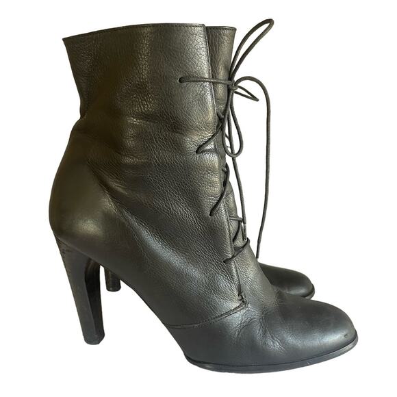 Vanessa Bruno Tie High Heel Witch Granny Boots in Black Leather Size 40/ US 9 - Picture 1 of 9